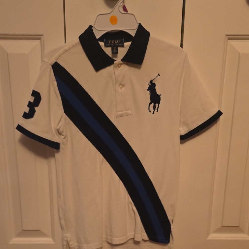 Polo by Ralph Lauren Kids White Polo with Blue Stripes